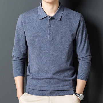 Autumn New Men's Solid Color Lapel Wool Sweater Classic Style Business Long Sleeve Thin Knit Sweater Male Brand Clothes